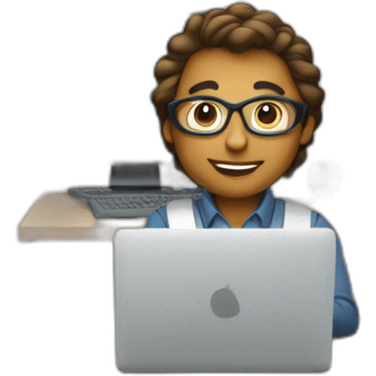 computer engineer, with a laptop in front, on a desk, and a well-lit environment emoji