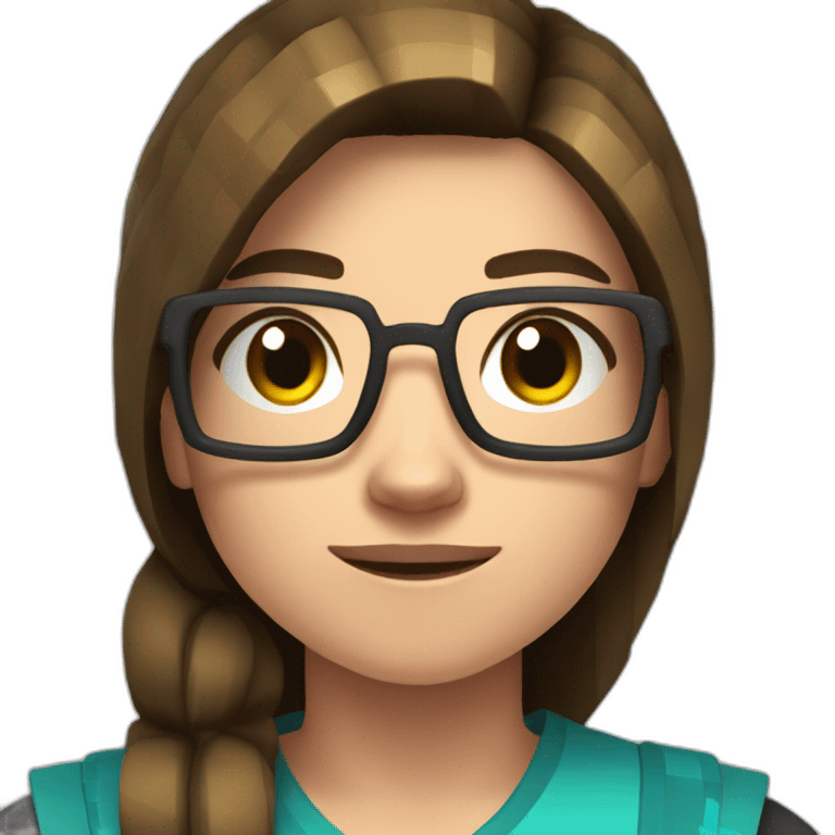 A Minecraft addicted 11 year old girl with brown shoulder length hair and glasses  emoji