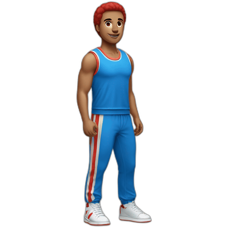 retro 70s blue and red gym clothes for a modern white uni male student emoji