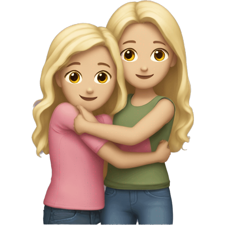 a blonde girl and a brunette girl hugging emoji