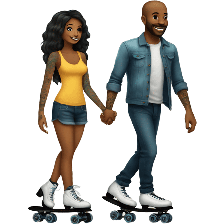 Romantic roller skating date for beautiful tattooed couple emoji