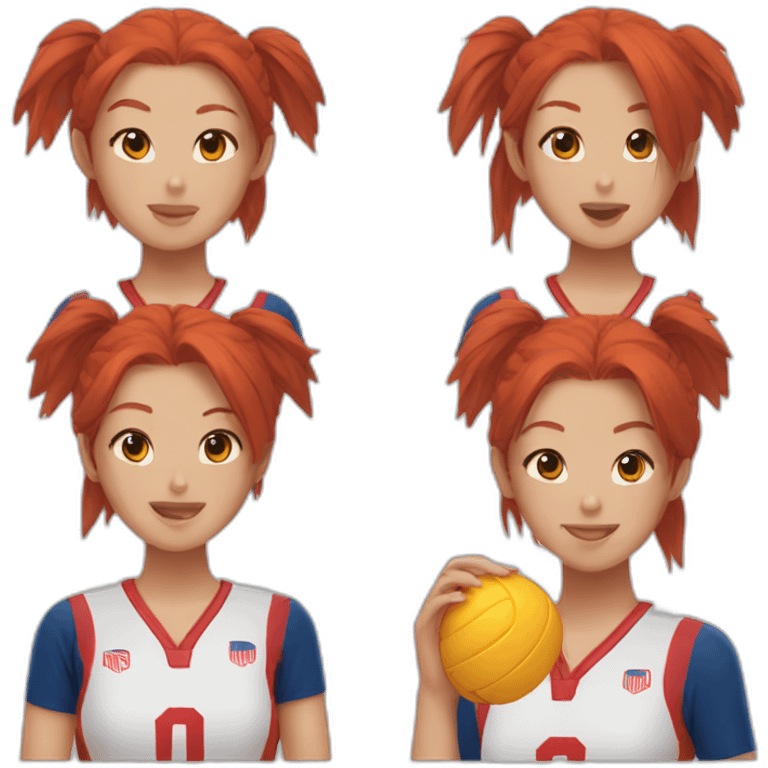 red head and asian volleyball players emoji