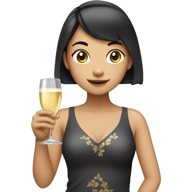 Asian girl holding a champange emoji