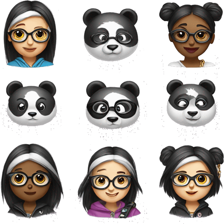 panda with glasses and chain and with girls emoji