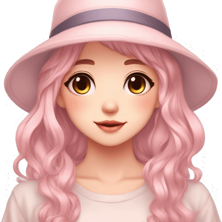 Gorgeous pastel anime girl with blushing face and hair garnitures and pretty hair and a fedora aesthetic trending style emoji