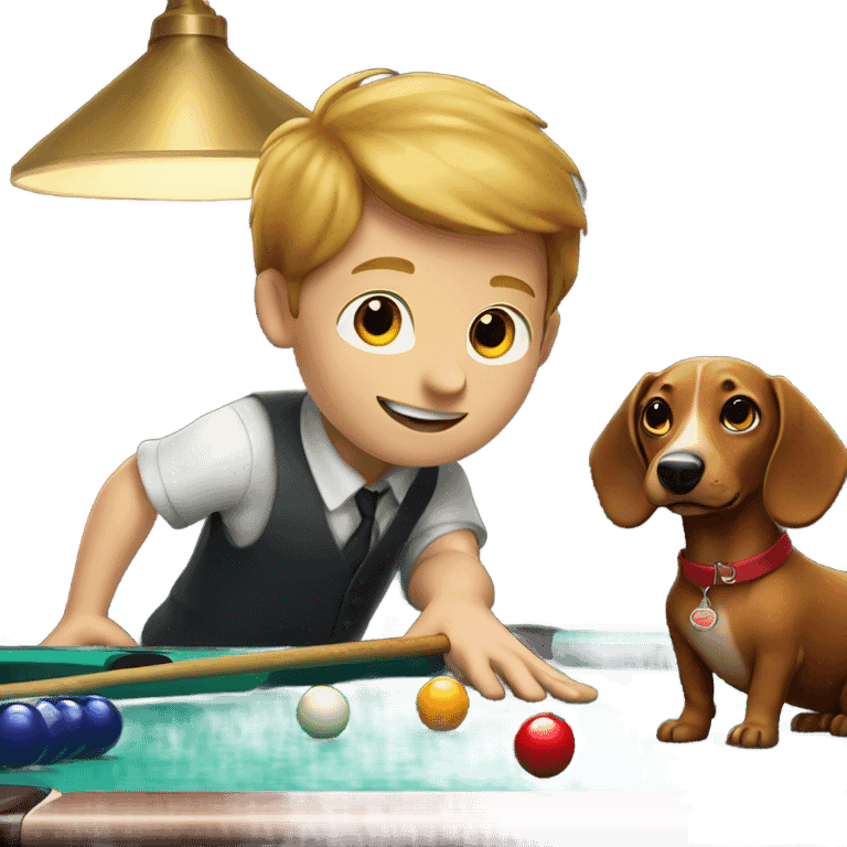 Boy with weiner dog playing pool emoji