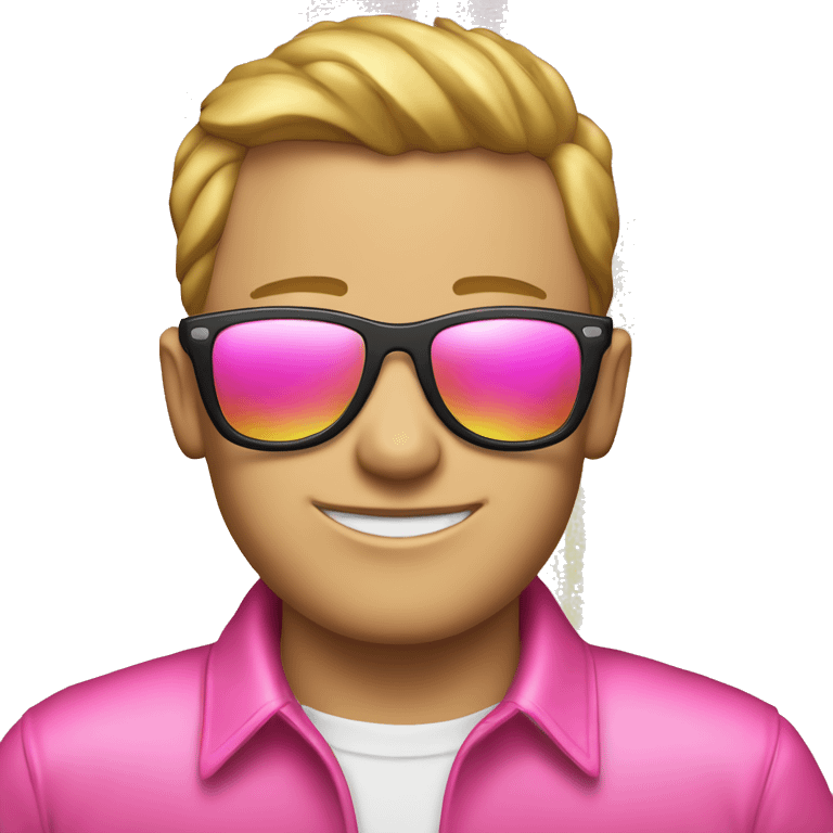 Gay Ryan Rivel with pride flag wearing pink with sunglasses emoji