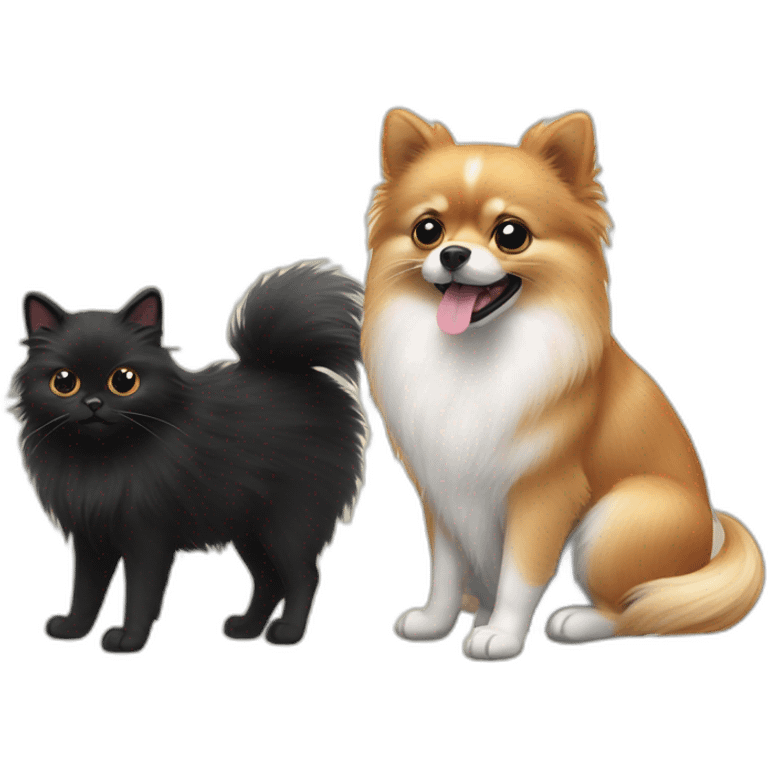 pomeranian, black cat and mouse emoji