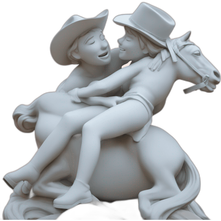 Reverse cowgirl position statue with two persons in love emoji