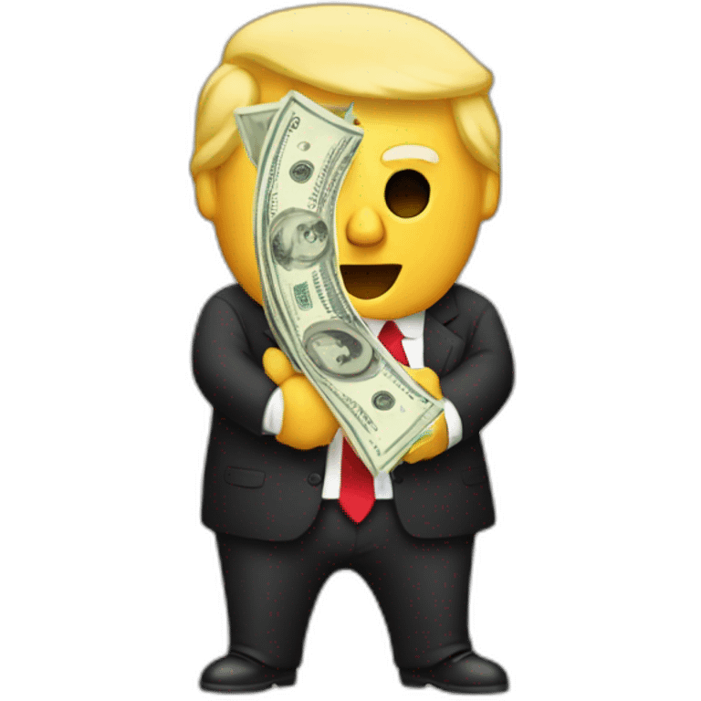 Trump hugging dollar sign emoji