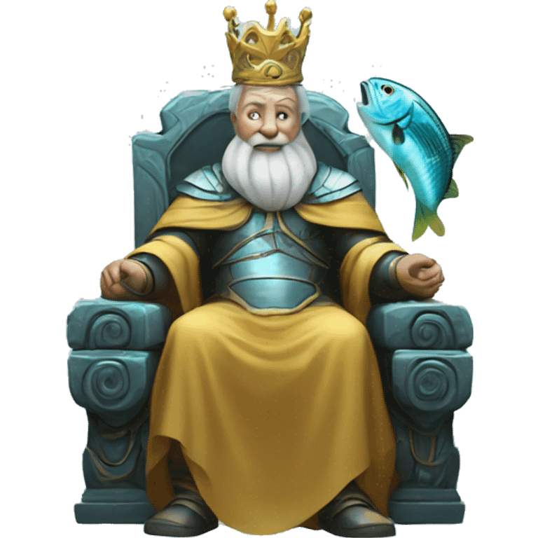 old king sit on tron with fish in hands emoji