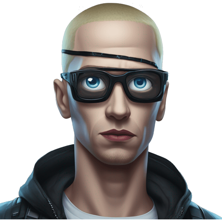 Cyberpunk Eminem in marvel style, oil paint, epic eyes, intricate lips, exquisite pose, beautiful, desirable, logical emoji