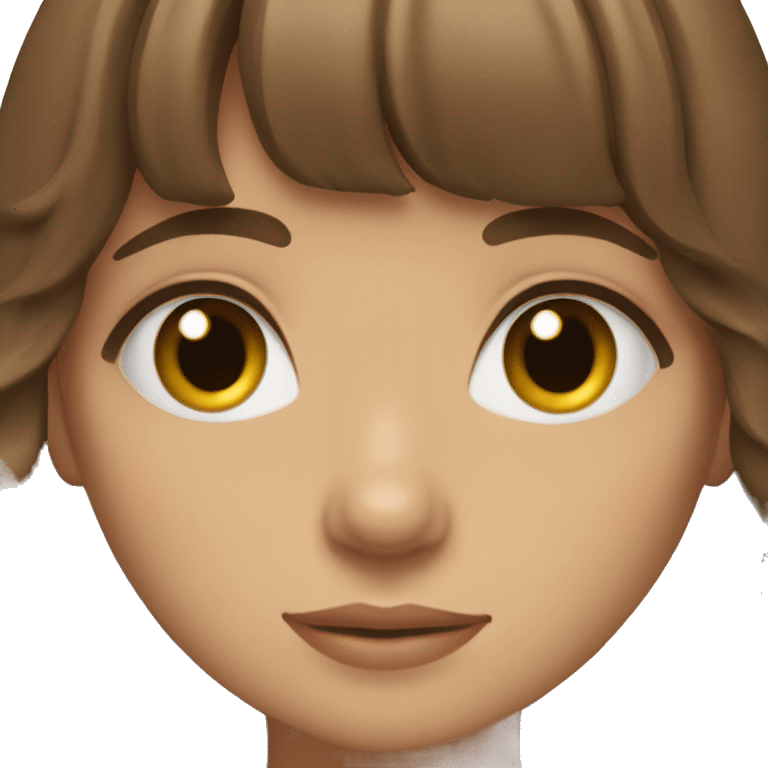 Brown hair with bangs hazel eyes wavy hair girl emoji