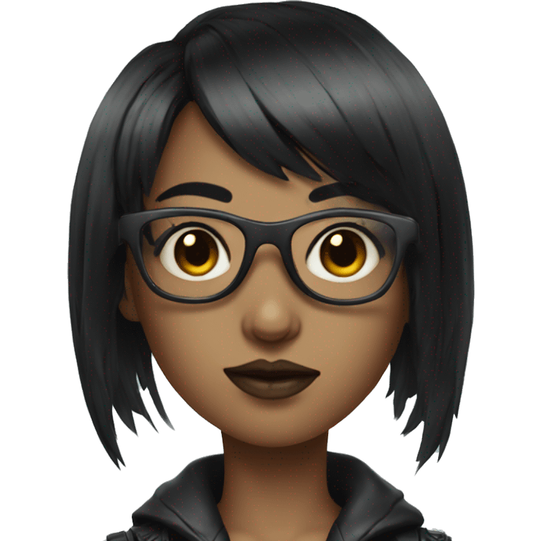 cyberpunk girl with bangs and black hair with glasses emoji