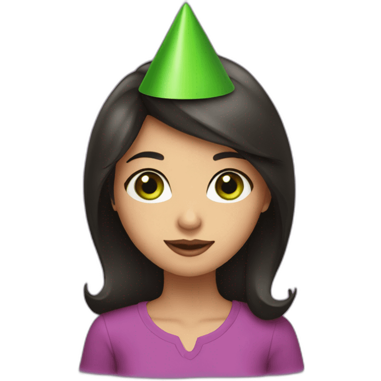 girl with dark hair and green eyes in party hat  emoji