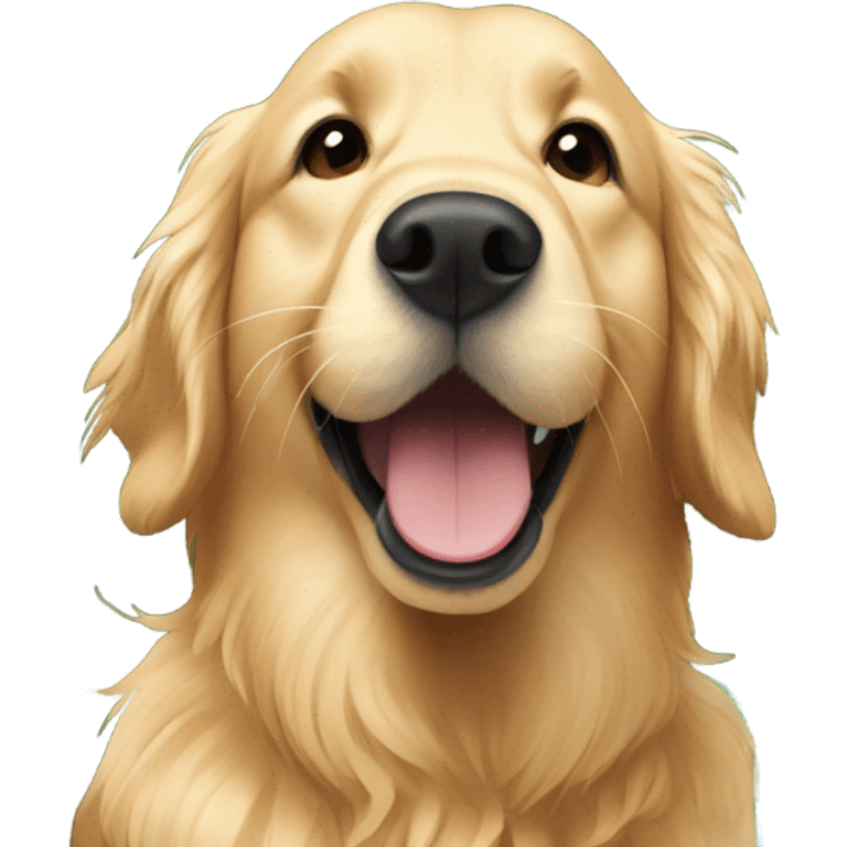 Golden retriever smiling in front of a Christmas tree  emoji