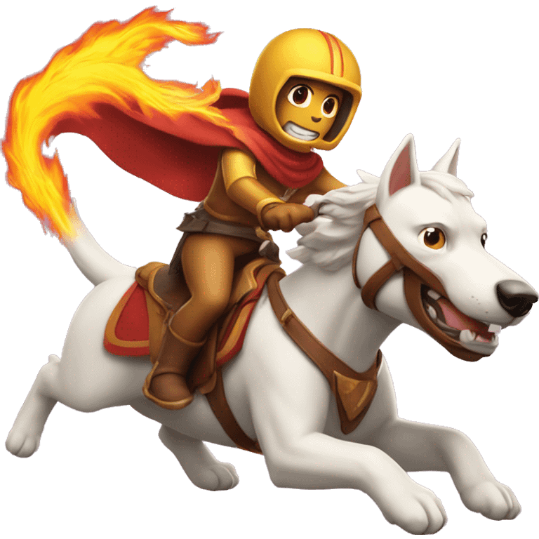 CatDog riding a flaming stallion into battle emoji