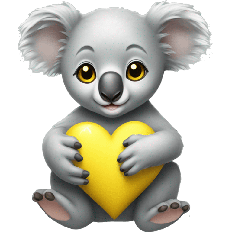 Baby koala with yellow heart in its paws  emoji