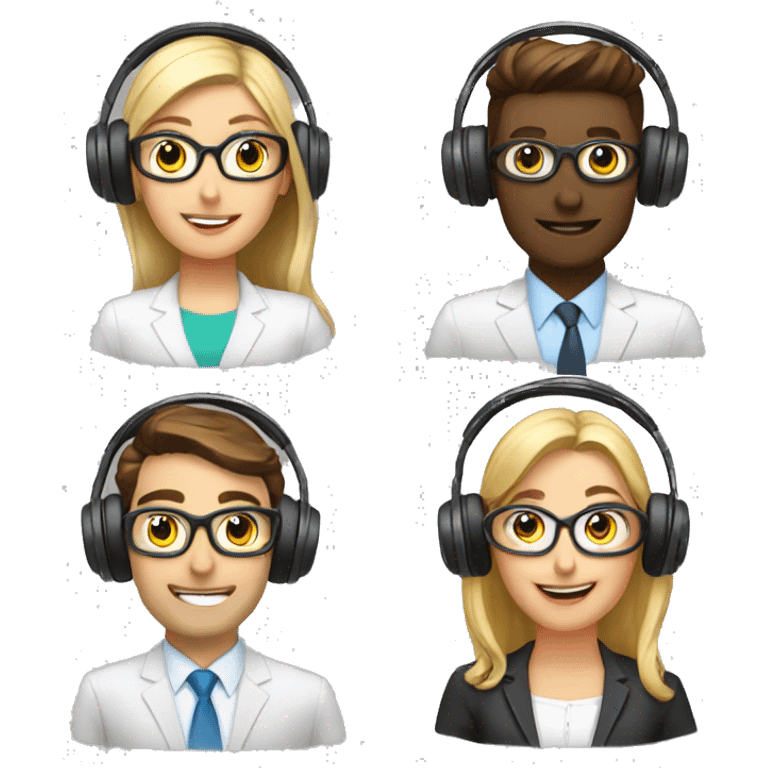 4 sales agents wearing headsets emoji