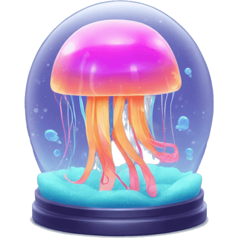 Kawaii neon jellyfish in an under the sea snow globe  emoji