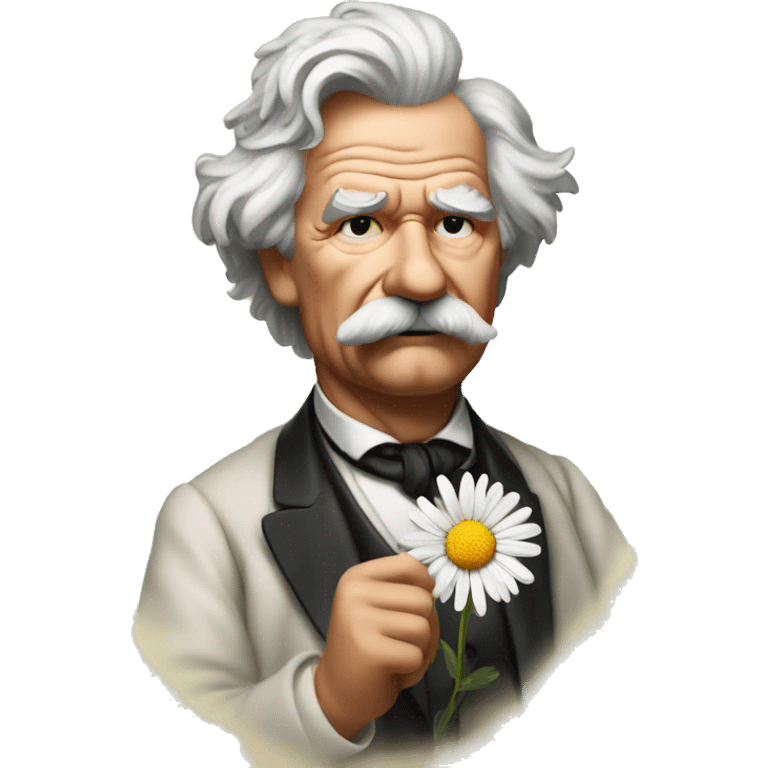 Mark Twain holds a daisy emoji