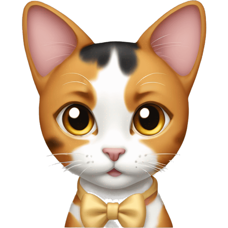 calico cat with no white on her fur and a bow on her head emoji