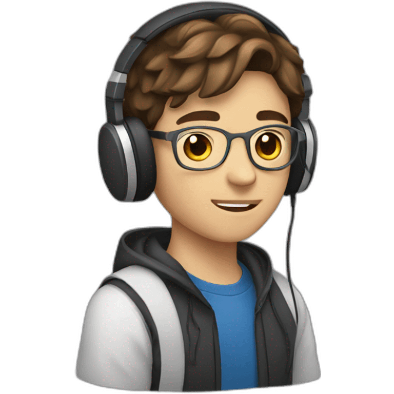 A 19 years Old boy with brown hair wearing headphones emoji