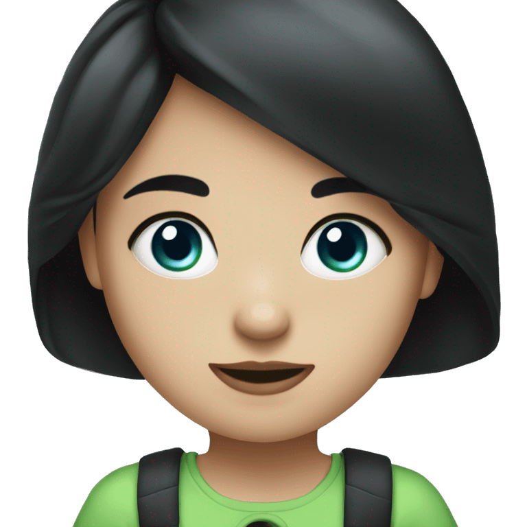 A girl with blue eyes and has black hair on top and green on the bottem emoji