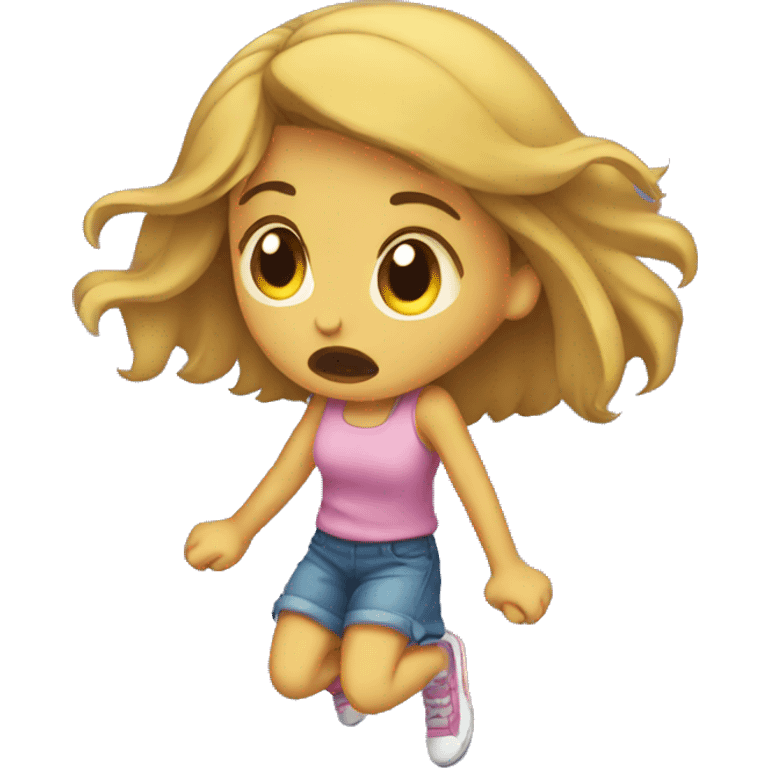 Girl jumping with sad expression emoji