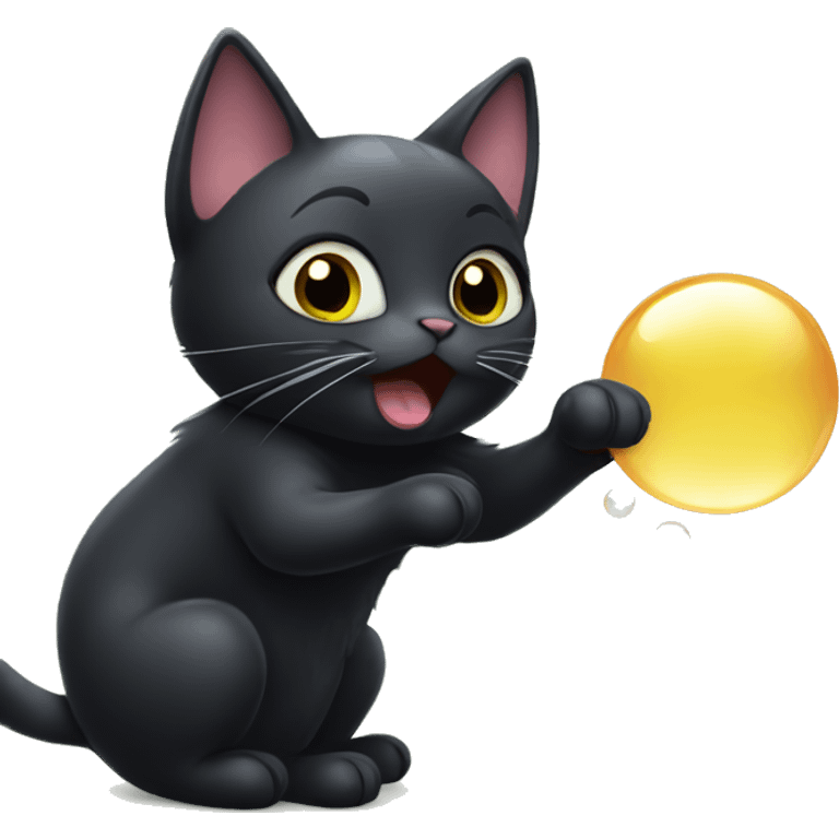 black cat playing with bubbles emoji