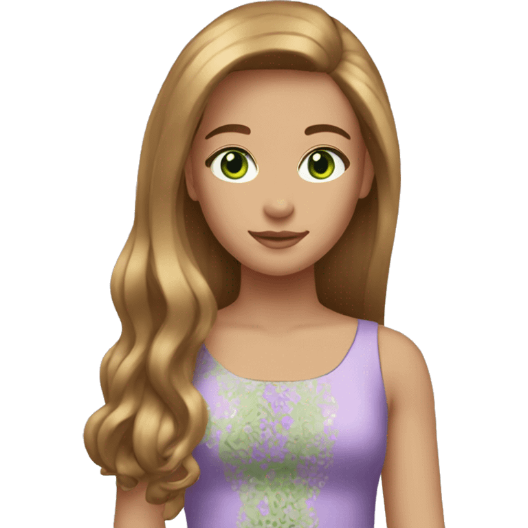 golden brown straight hair green eyes lavender dress emoji