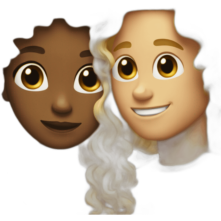 blonde guy with long hair loves black girl with curly long hair emoji