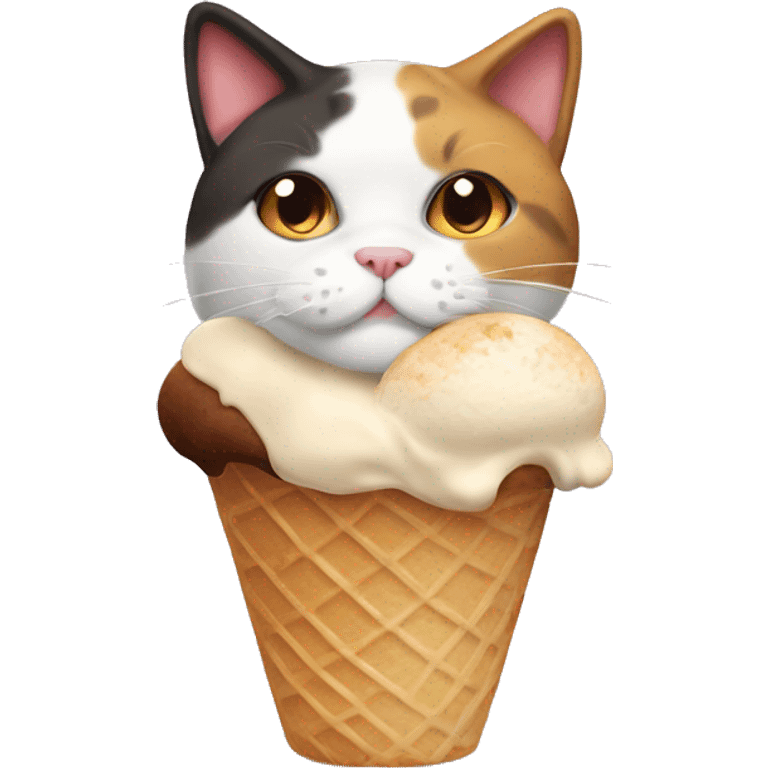 Icecream with fat calico cat emoji