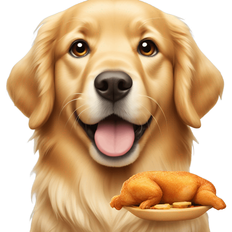 Golden retriever eating a chicken tender emoji