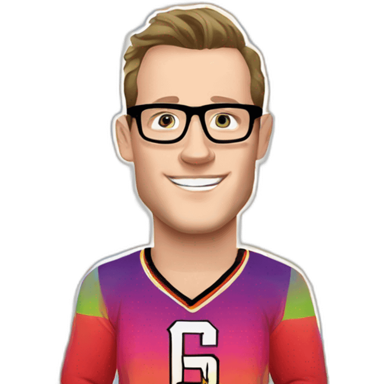 Jonathan Toews wearing glasses and rainbow clothes emoji