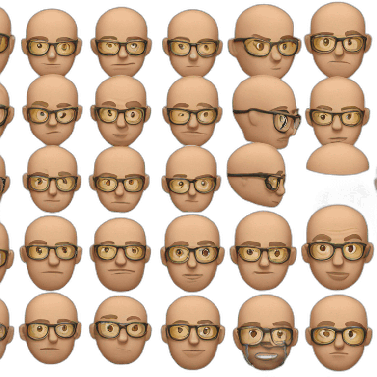 emoji of bald guy with glasses not smiling emoji