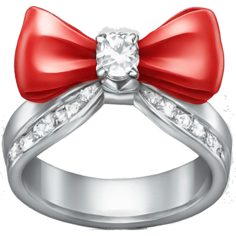 Silver diamond ring with a bow in red emoji