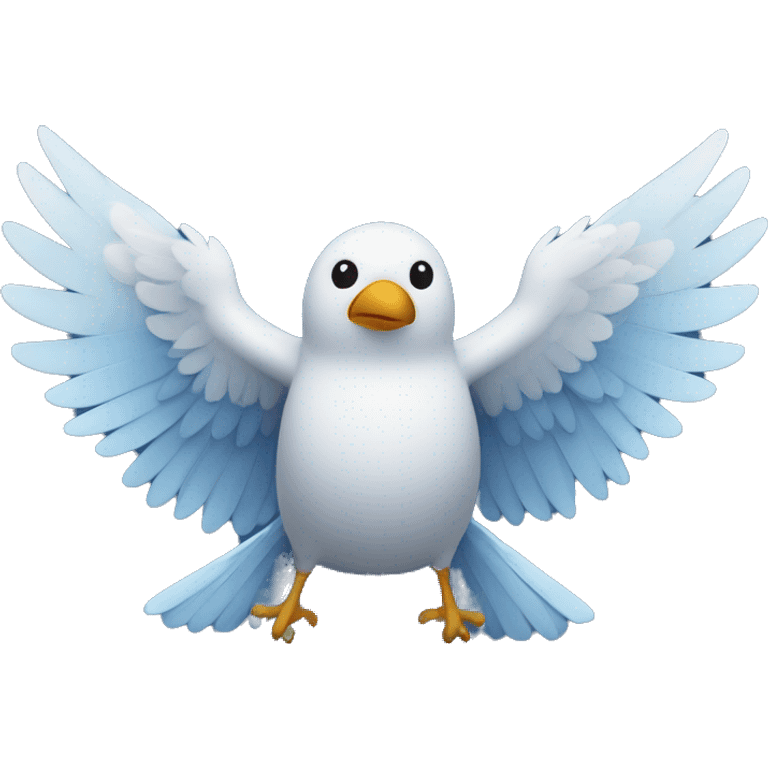 bird with spread wings flying on a background that is half dark blue of the left side and the right half is white emoji