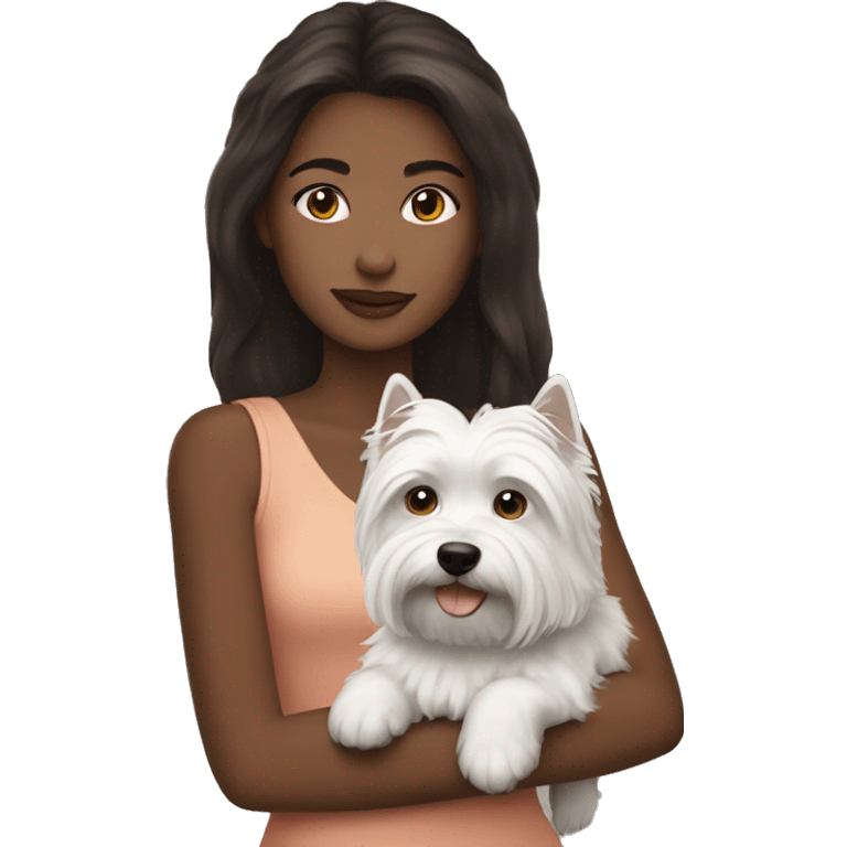 Brunette girl with westie emoji