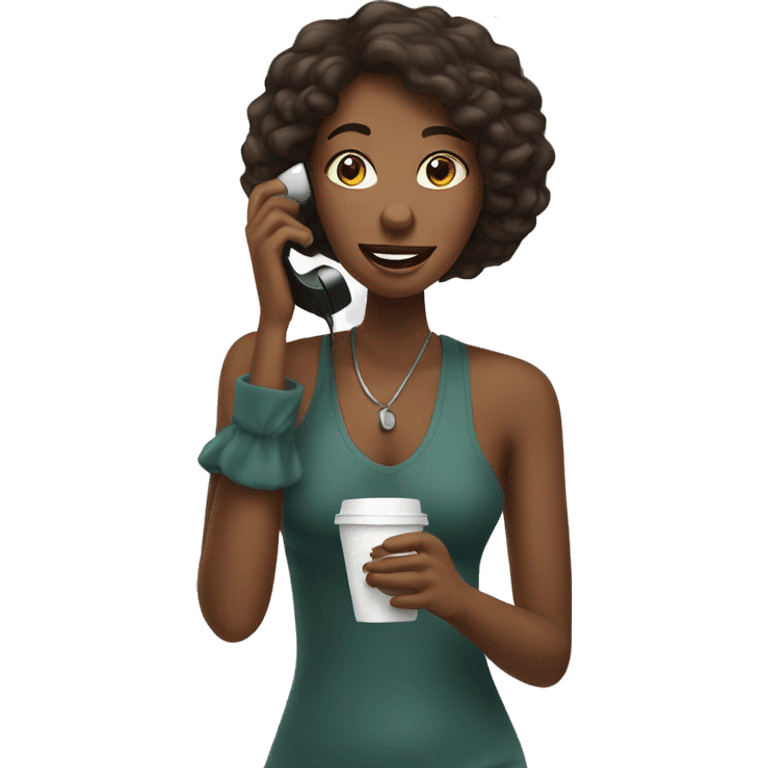 African American female talking on phone and holding a coffee  emoji