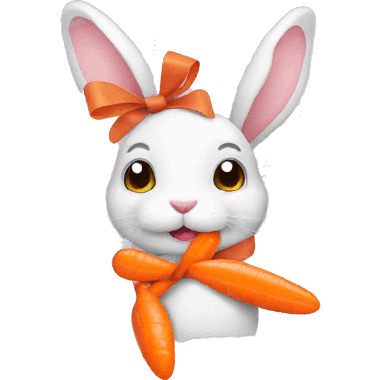 cute rabbits with a ribbon and carrots emoji