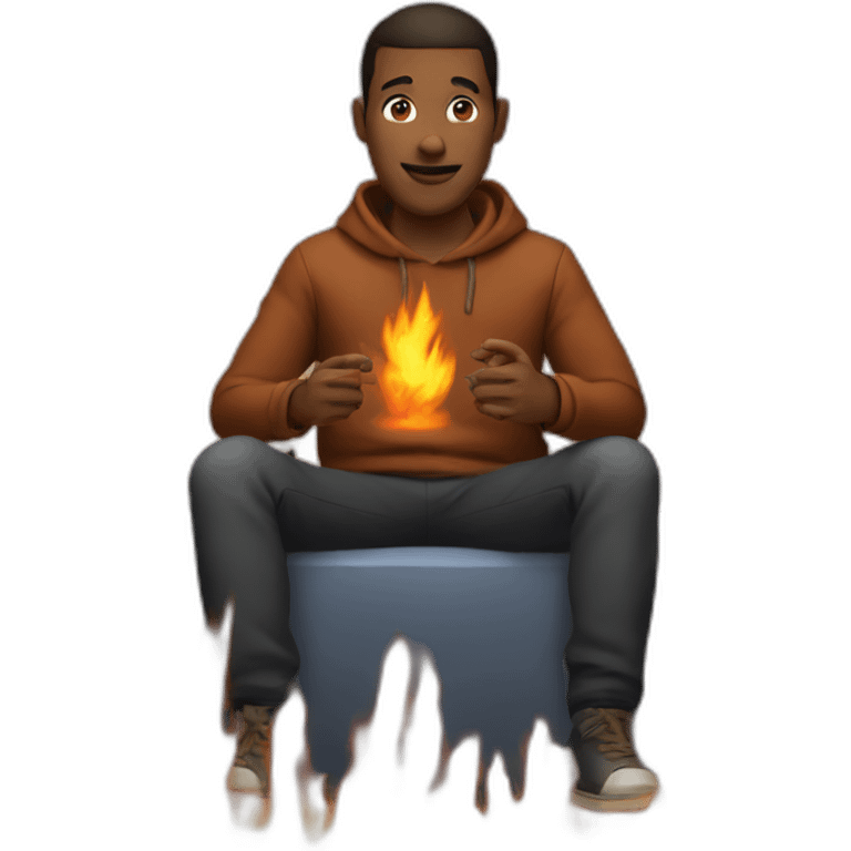 Man sitting infront of fire emoji