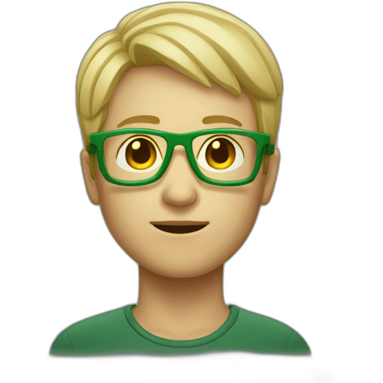 short blond hair male green glasses blinded by light emoji