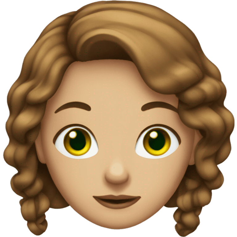 a girls with green eyes, brown hair and gold jewery emoji