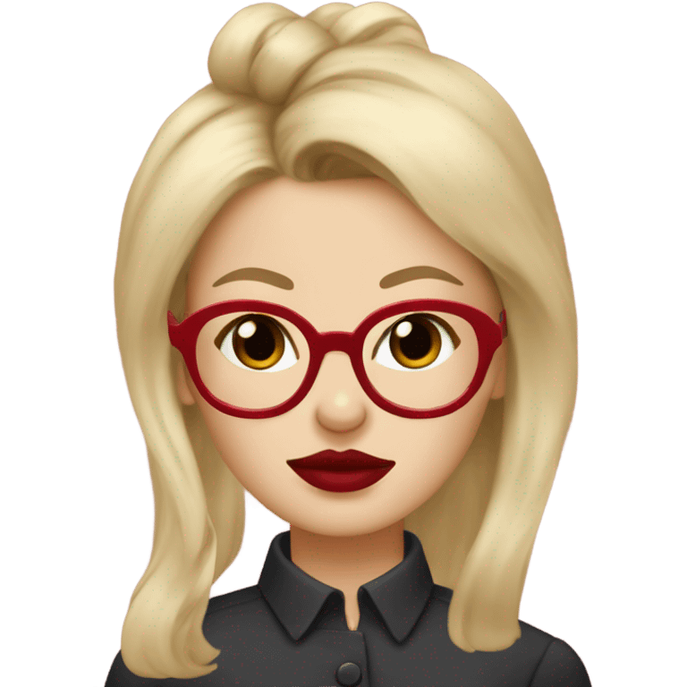 White girl, blonde hair, eyes closed, red lipstick,  wearing glasses kisses Yorkshire terrier  emoji