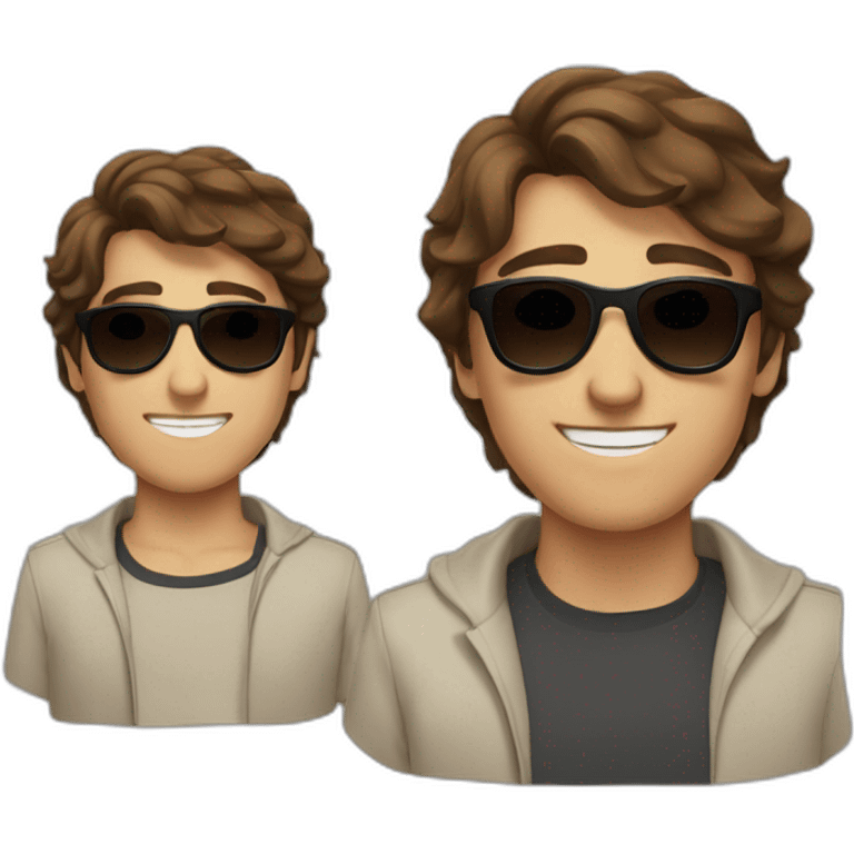 À young man with forward brown hair and dark black sun glasses emoji