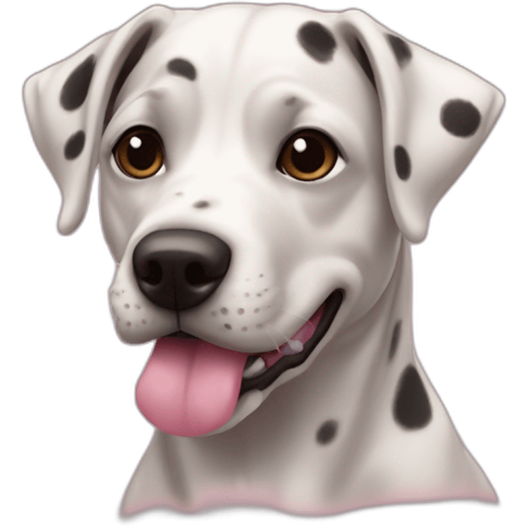 Dog pit mix black face with white spot on snout pink tongue spotted nose perky ears emoji