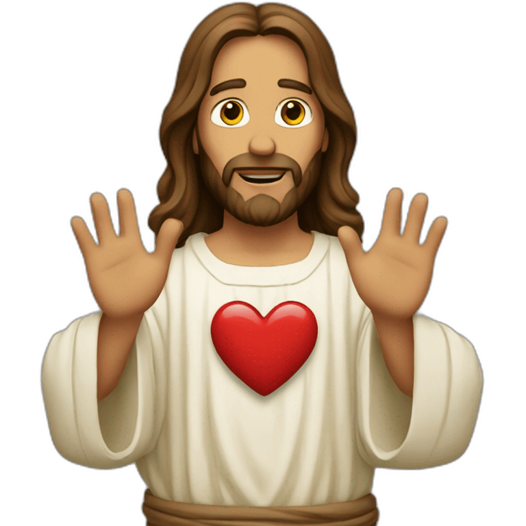 Jesus shows a heart with his hands emoji