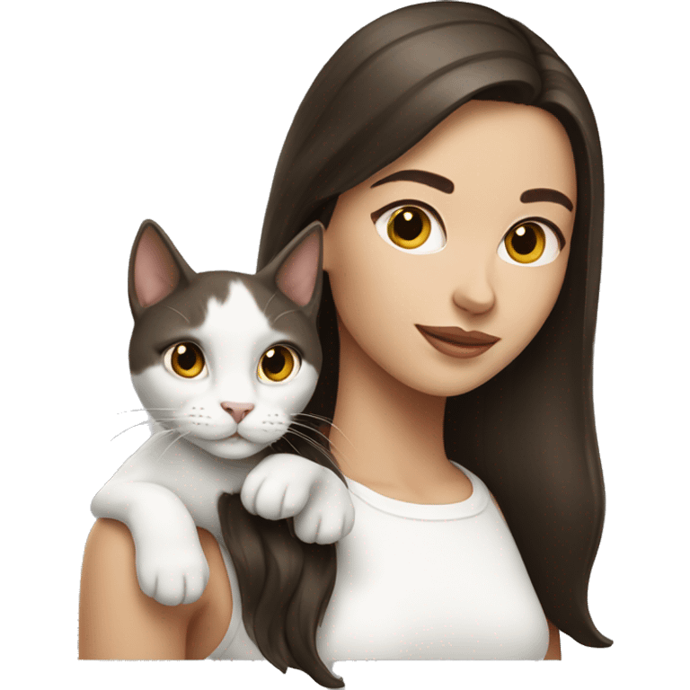 Brunette girl with white cat emoji