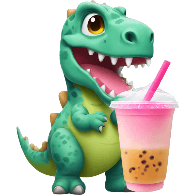 dinosaur holding bubble tea emoji